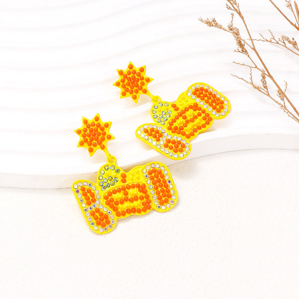 Veile Studios Cartoon Pumpkin Pearl Halloween Ghost Face For Festive Occasions Earrings