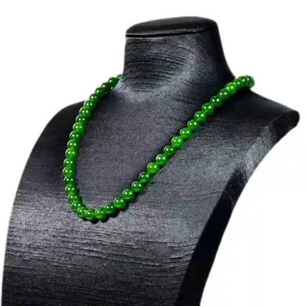 Hetian Biyu Necklace Spinach Green Jade Round Bead Style Taiwan Necklaces & Pendants