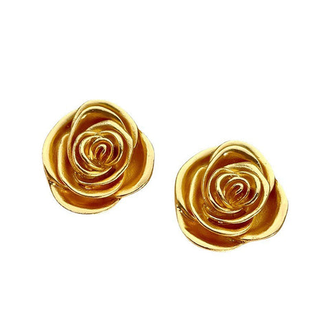 Veile Studios Retro Medal Gold Three Dimensional Rose For Everyday Wear Earrings