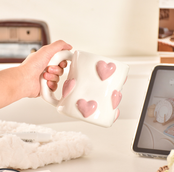 Peach Heart Ceramic Cup High Beauty Pink Girl Mug Couple Water Home Coffee Mugs