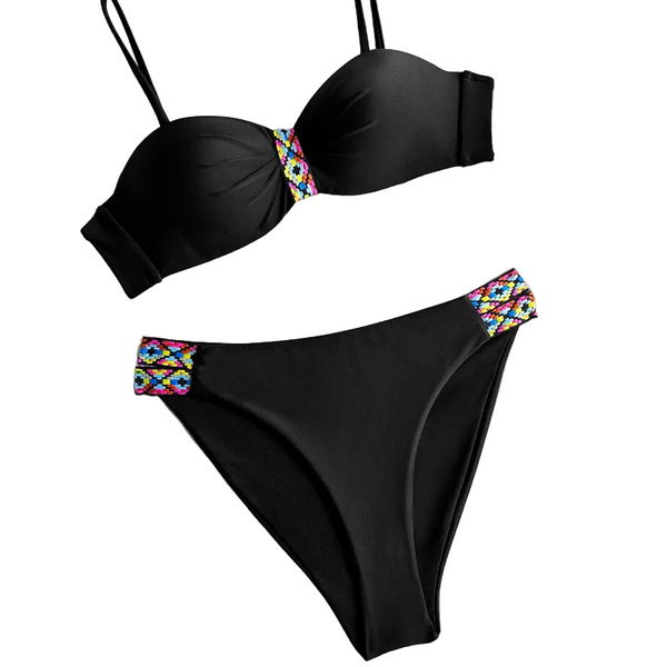 Bikini Set With Woven Straps And Rigid Cups Backless  Two Piece Swimsuit Swimwear