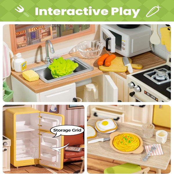 Robotime Rolife Happy Meals Kitchen Miniature House Kits Dolls Model Doll Houses