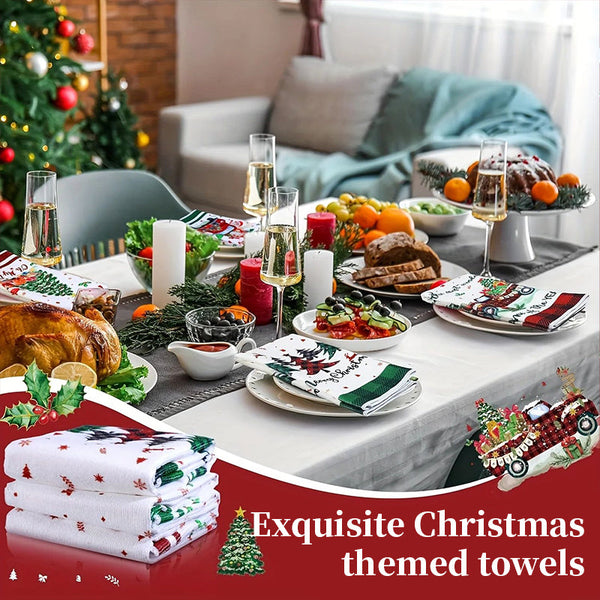 Christmas Kitchen Towels Cute Absorbent Dish Cloths For Holiday Decor & Cleaning Tea Towels & Dishcloths