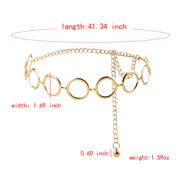 Veile Studios Fashion Circle Metal Waist Chain Belt Women Decorative Dress Hollow Accessories Body Chains
