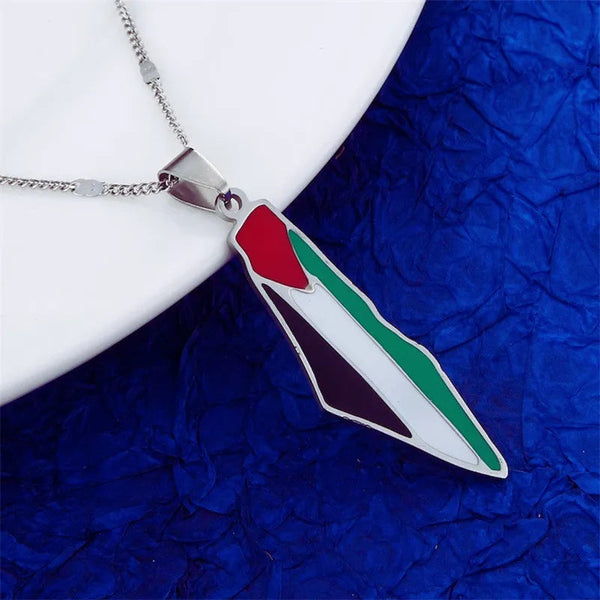 Veile Studios Titanium Steel Stainless Drip Glue Middle East Israel Palestine Map Pendant Necklace Necklaces & Pendants