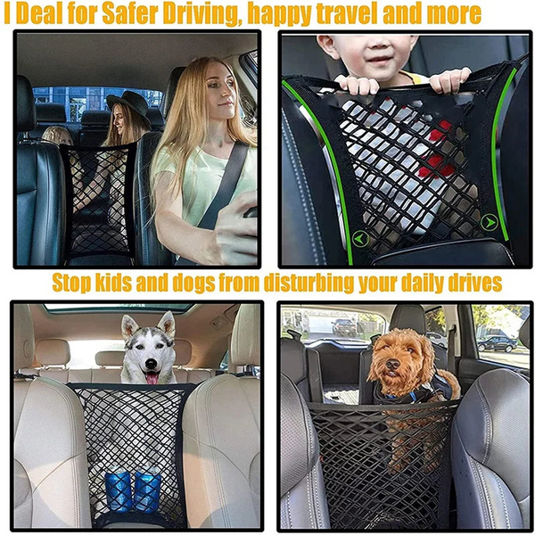Dog Car Net Barrier Pet Travel Safety Carrier Rear Seat Fence Anti Collision For Child And Pets With Storage Bag Pet Transport