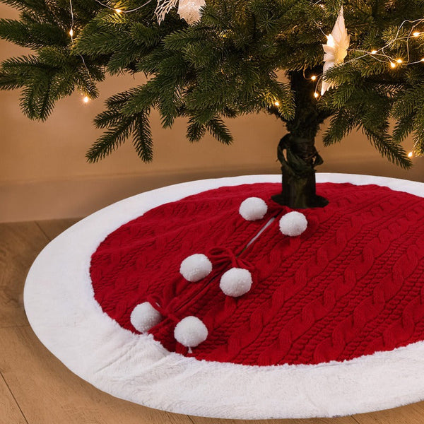 White Pompon Knitted Christmas Tree Skirt Bottom Apron Shawl 24 Inch 36 Seasonal Decorations