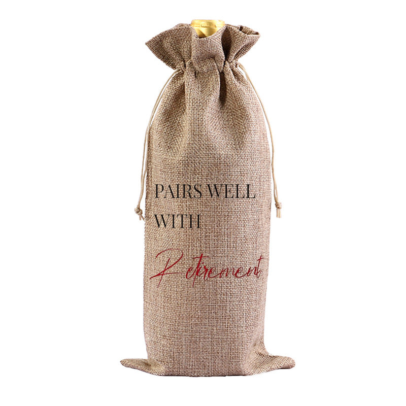 Red Wine Bag For Retirement Celebration: Party Packaging Imitation Linen Drawstring Pouch Gift Gift Bags