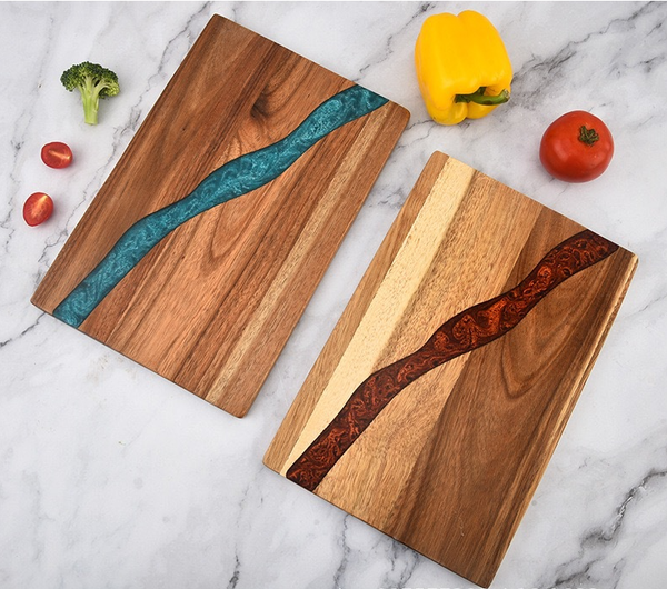 Heavy Duty Serving Tray Chopping Board With Ocean Wave Epoxy Resin Wood Cutting Trays