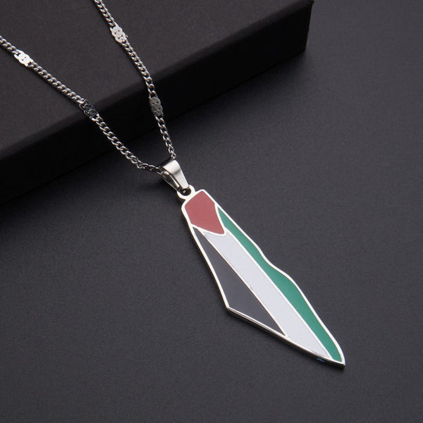 Veile Studios Titanium Steel Stainless Drip Glue Middle East Israel Palestine Map Pendant Necklace Necklaces & Pendants