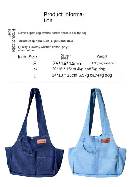 Dog Casual Denim Pocket Style Pet Carrier Backpack Large Capacity Crossbody Bag For Cats And Dogs Pet Transport