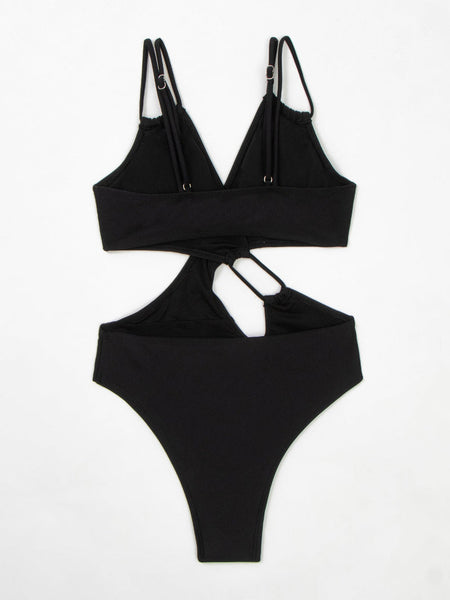 Solid Color Hollow Out Slimming  One Piece Bikini Women's Swimsuit Swimwear