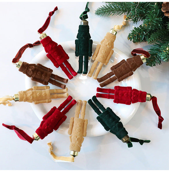 Santa Claus Velvet Nutcracker Ornament Christmas Fabric Tree Decorations Seasonal Decorations