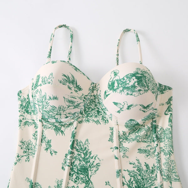 New One Piece Swimsuit Women's Tight Fitting Slimming Retro Strap Sunscreen Long Skirt Two Set Swimwear