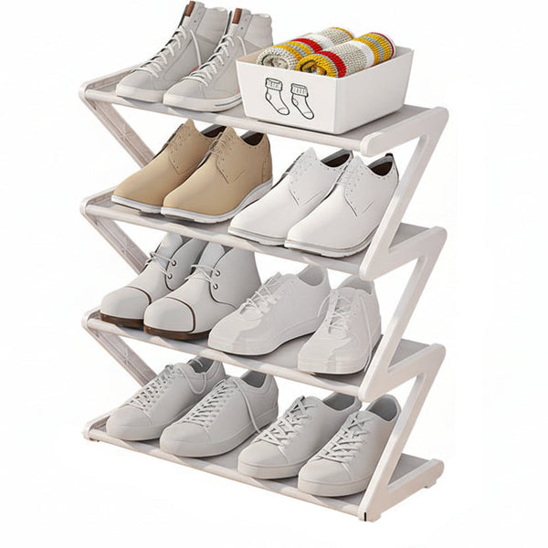 Z Shaped 4 Layer Shoe Organiser Space Saving Wall Corner Mount Stackable Adjustable Storage Shelf Shoe Organisers