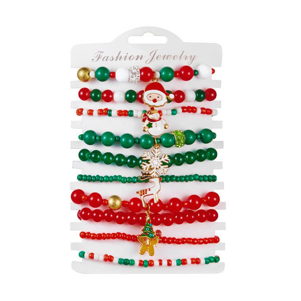 Style Christmas Bracelet Set With Soft Clay Crystal Santa Claus Pendant And Letter Beads 10 Piece Pack Bracelets