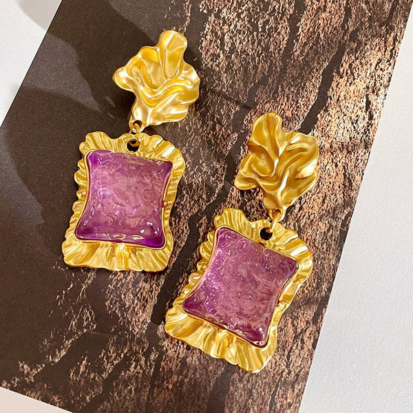 Veile Studios Lava Irregular Purple Square Glazed Crystal Retro Style Earrings