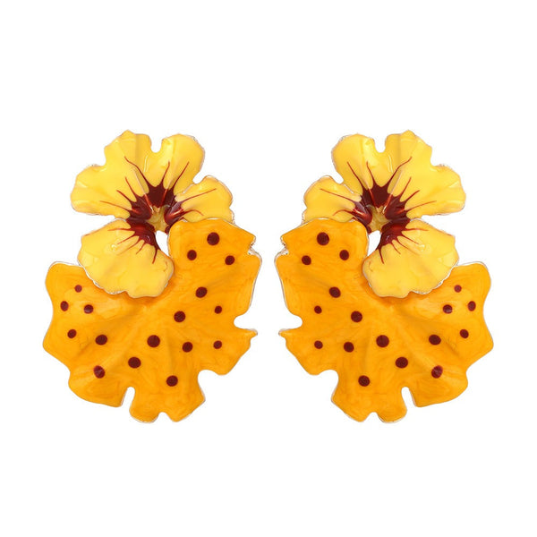Veile Studios Light Luxury Storm Drops Oil Leaves Flowers Exaggerate Enamel Earrings