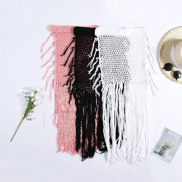 And American Fake Sunscreen Hand Hook Woven Hip Skirt With Hollowed Out Long Tassels Skirts