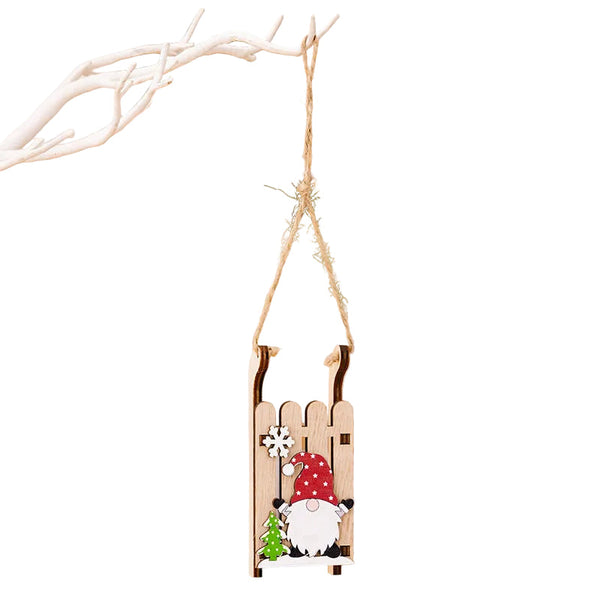 Christmas Decoration Wooden Sleigh Hanging Ornament Creative Santa Claus And Elf Figurines