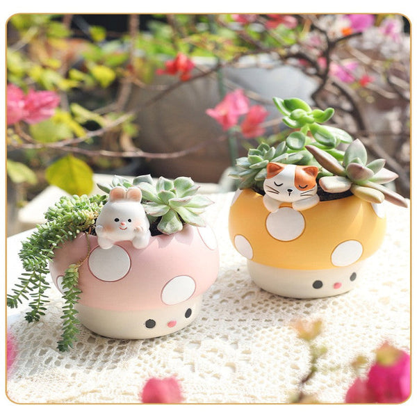 Horticultural Cartoon Creative Fun Mushroom Resin Flower Pot Container Desktop Landscape Potted Utensils Planters & Vases
