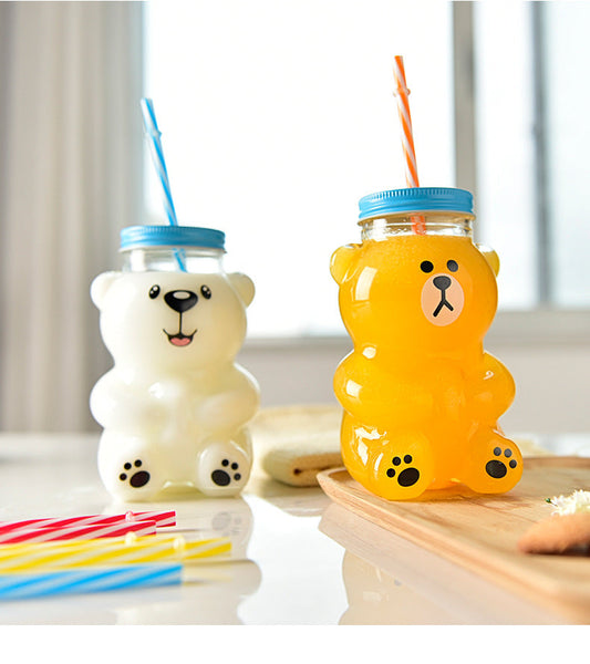 Bear Straw Cup With Lid Glass Cups & Saucers