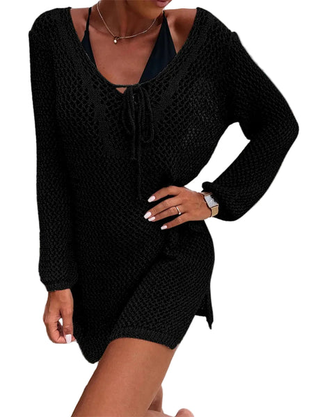 Openwork Tie Neck Cover Up Swimwear