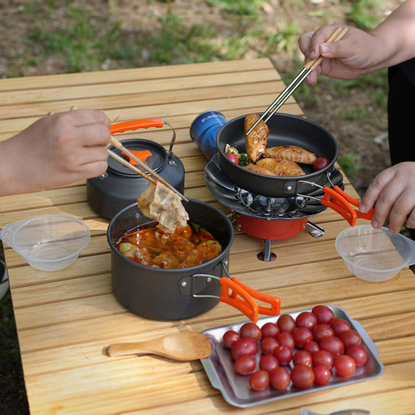 1 3 Person Set: Light Portable Pot & Pan In Carrying Bag Ideal For Outdoor Trips Camping Cookware