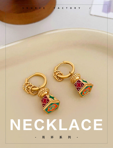 Chinese Style Retro Enamel Oil Drip For Women Unique Design Elegant And Chic Luxury Vintage Jewelry Earrings