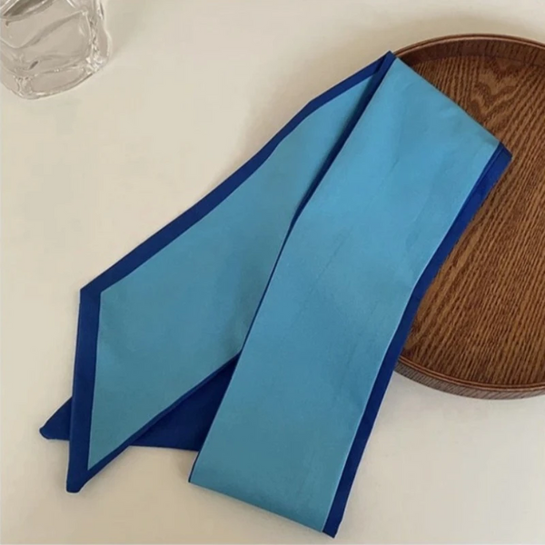 Luna&Dolphinwomen Spring Silk Feeling Skinny Scarf 130X8cm Ins Ocean Blue Color Summer Chiffon Bag Ribbon Headbands Streamer Scarves & Wraps