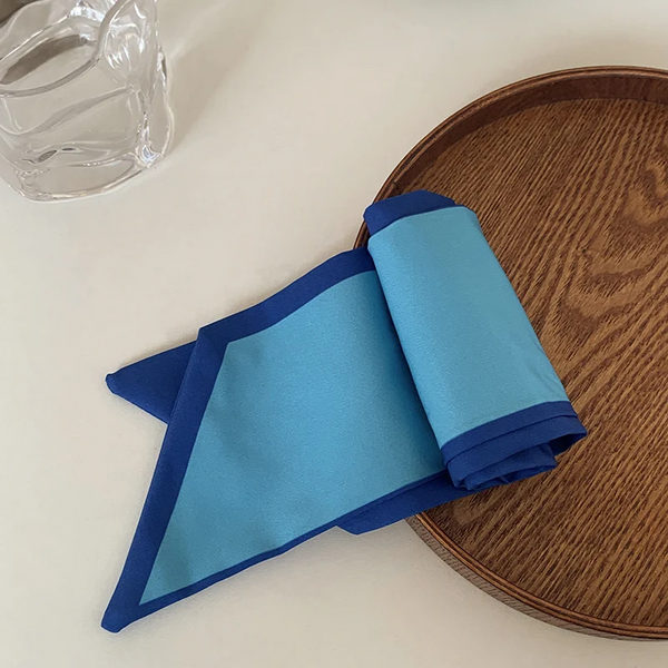 Luna&Dolphinwomen Spring Silk Feeling Skinny Scarf 130X8cm Ins Ocean Blue Color Summer Chiffon Bag Ribbon Headbands Streamer Scarves & Wraps