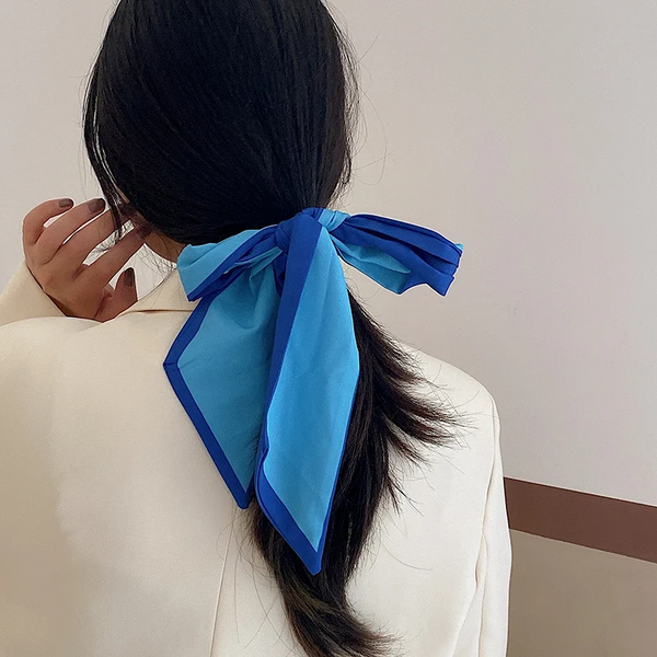 Luna&Dolphinwomen Spring Silk Feeling Skinny Scarf 130X8cm Ins Ocean Blue Color Summer Chiffon Bag Ribbon Headbands Streamer Scarves & Wraps