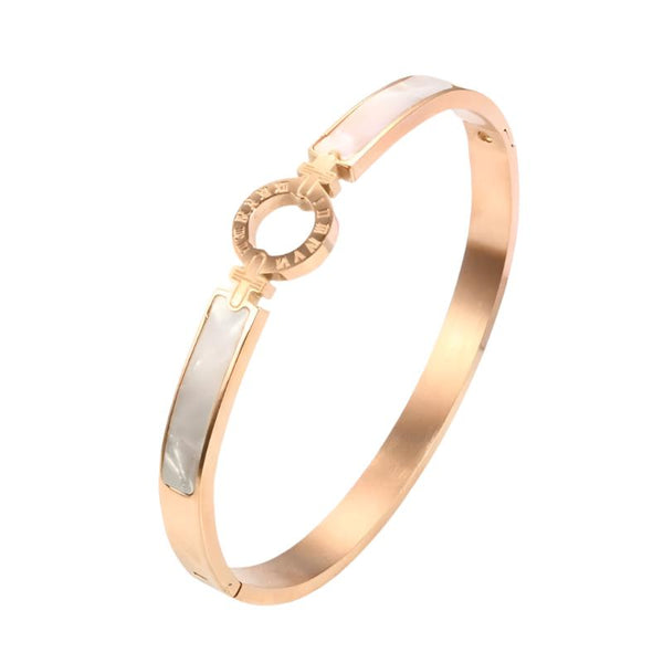 Veile Studios White Shell Roman Numeral Bangles And Bracelet With Natural Zircon Material Bracelets