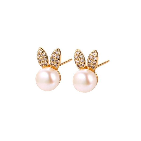 Veile Studios Cute Little Rabbit Girl Zircon Pearl Fashionable Stylish Accessories Earrings
