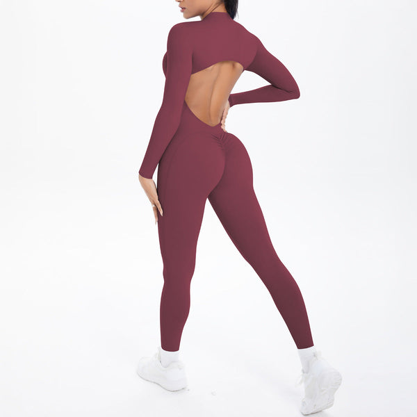 Style Half Zip Yoga Jumpsuit Bare Skin Feel Slim Fit High Elastic Fitness Long Sleeve Pants Wear Jumpsuits Rompers & Playsuits