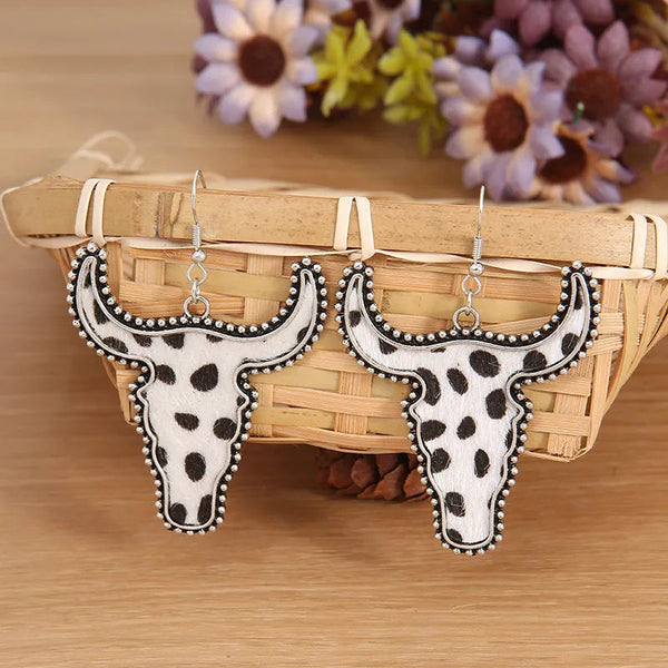 Veile Studios Alloy Animal Print Cow Head Earrings