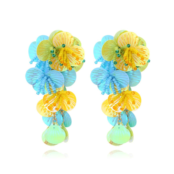Veile Studios Exaggerated Handmade Rice Bead Flower For Women In Mixed Materials Earrings
