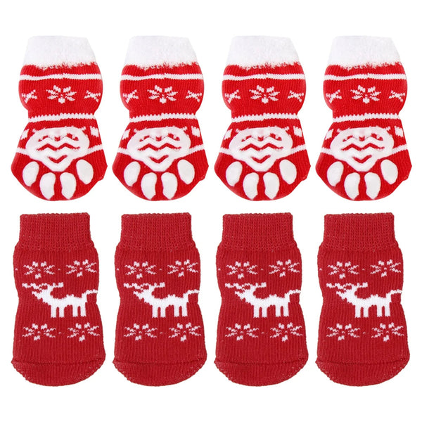 8Pcs Pet Warm Cotton Socks Soft Anti Slip Claw Pattern Protect Feet Cold Snow Christmas Dog Cat Stockings Gifts Dog Clothing & Shoes