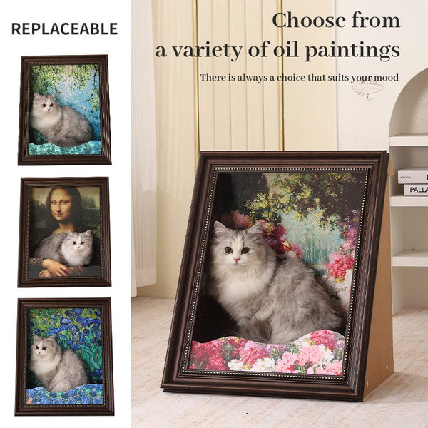 3D Mona Lisa Cat Scratcher With Removable Oil Painting Frame Furniture & Scratchers