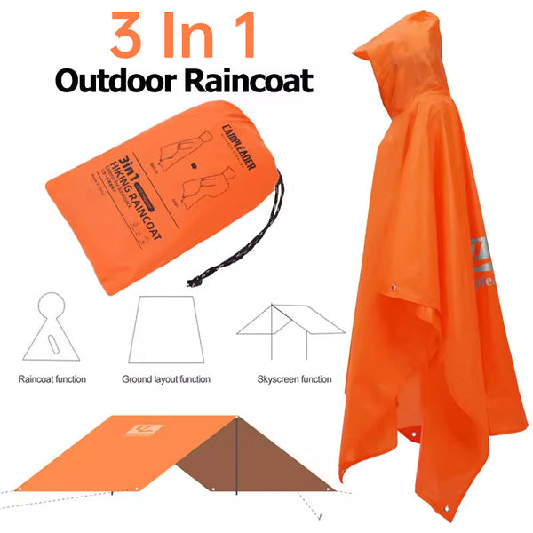 3 In 1 Waterproof Rain Poncho For Outdoor Use: Motorcycle Camping Hiking & Travel Raincoats