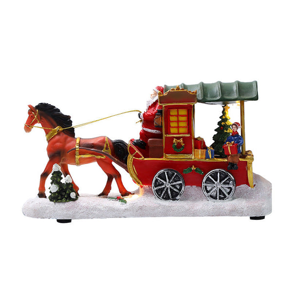 Christmas Decoration Resin Craft House With Light And Music Reindeer Sleigh Ornament Gift Seasonal Decorations