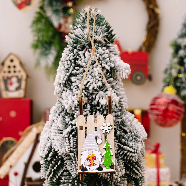 Christmas Decoration Wooden Sleigh Hanging Ornament Creative Santa Claus And Elf Figurines