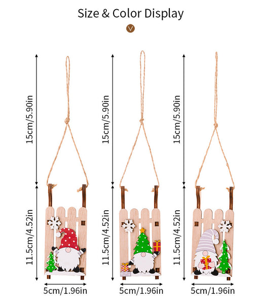 Christmas Decoration Wooden Sleigh Hanging Ornament Creative Santa Claus And Elf Figurines