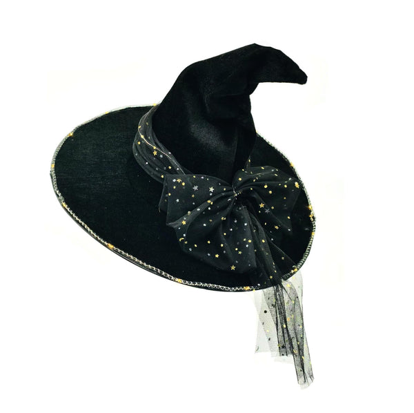 Halloween Wrinkled Witch Hat Party With Lights Black Velvet Makeup Props Hats