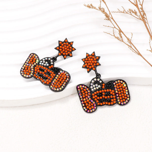 Veile Studios Cartoon Pumpkin Pearl Halloween Ghost Face For Festive Occasions Earrings