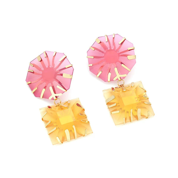 Veile Studios Metal Inlaid Polygonal Coloured Sun Resin For Women Fashion Accessories Earrings