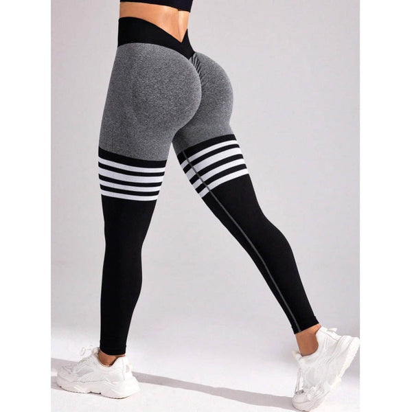 Tight Fit High Waisted Sports Fitness Womens Yoga Seamless Striped Hip Lifting Pants