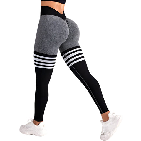 Tight Fit High Waisted Sports Fitness Womens Yoga Seamless Striped Hip Lifting Pants