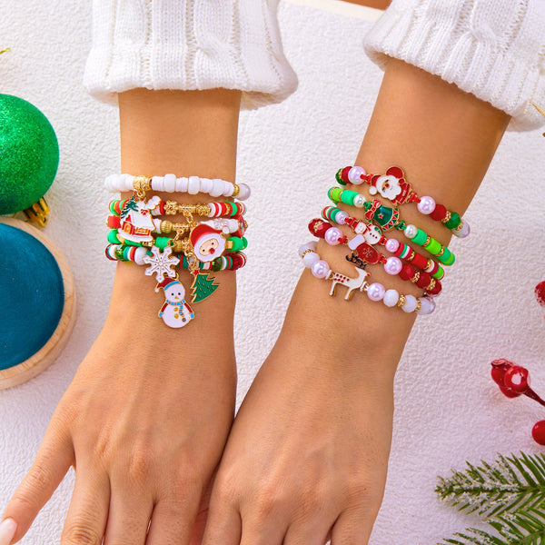 Style Christmas Bracelet Set With Soft Clay Crystal Santa Claus Pendant And Letter Beads 10 Piece Pack Bracelets