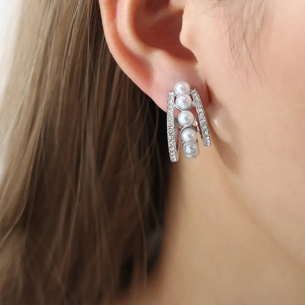 Pearl Titanium Steel C Hoop Earrings